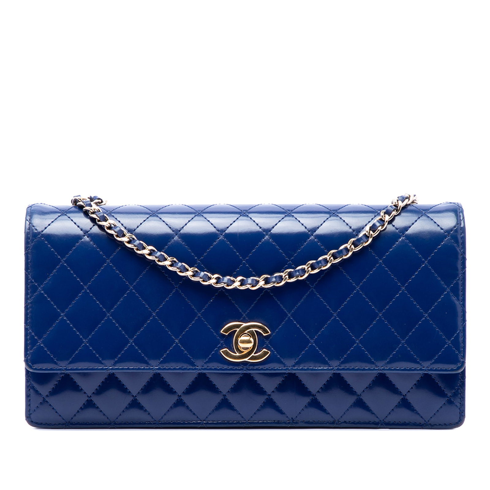 Chanel CC Long Flap Crossbody Bag Quilted Blue Lambskin: Chanel CC Long Flap Crossbody Bag Quilted Blue Lambskin Crossbody bag featuring a quilted lambskin leather body, a leather-woven chain strap, a front flap with turn lock closure, and an interior slip 