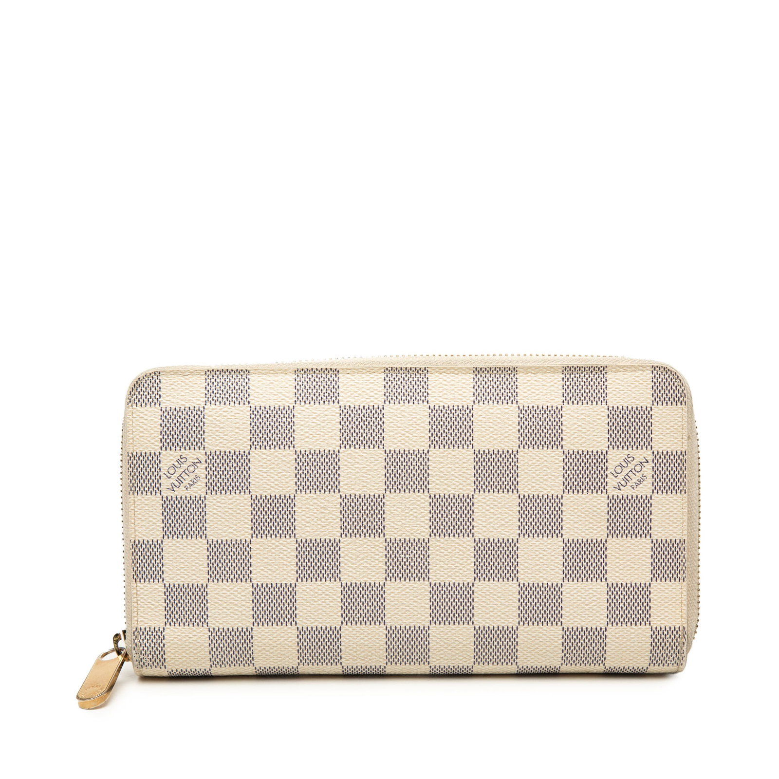 Louis Vuitton Zippy Long Wallet in Damier Azur Canvas: Louis Vuitton Zippy Long Wallet in Damier Azur Canvas Louis Vuitton Damier Azur Zippy Long Wallet with a zip-around design, interior zip compartment, slip pockets, and card slots. Made in France. Cond