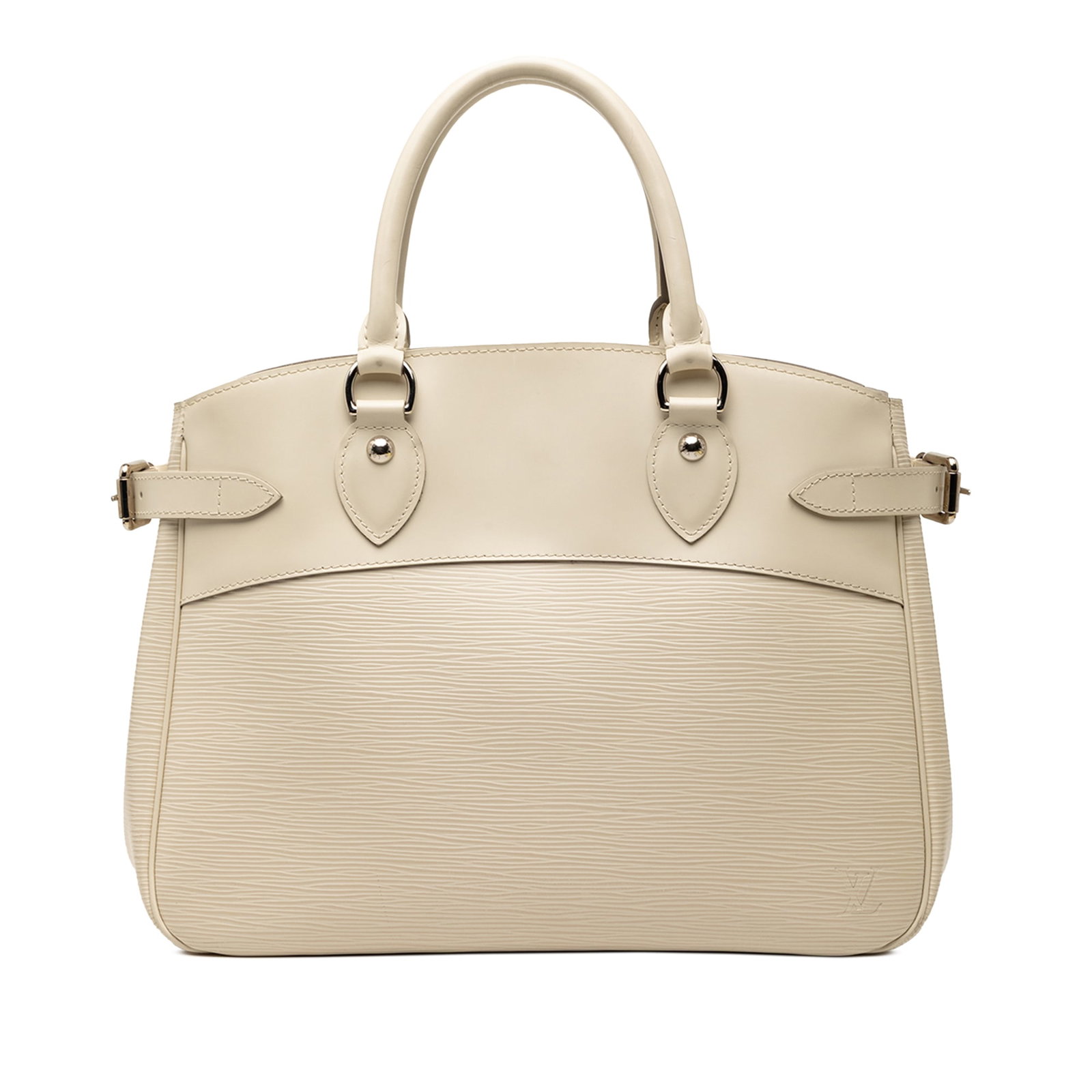Louis Vuitton Passy PM Epi White Leather Bag: Louis Vuitton Passy PM Epi White Leather Bag The Louis Vuitton Epi Passy PM is crafted from signature epi leather and features distinctive side belt details. It is designed with rolled leather handles