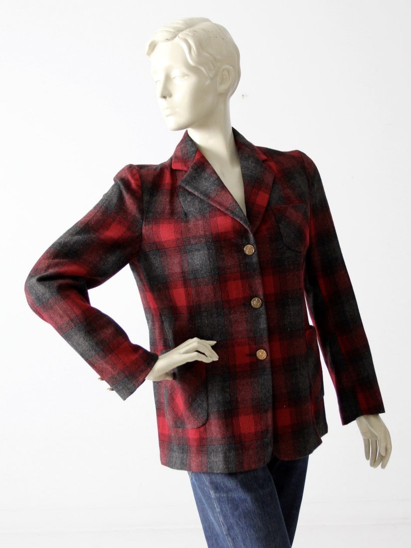 1950s Merrill Woolens red gray plaid wool blazer (1 of 5)