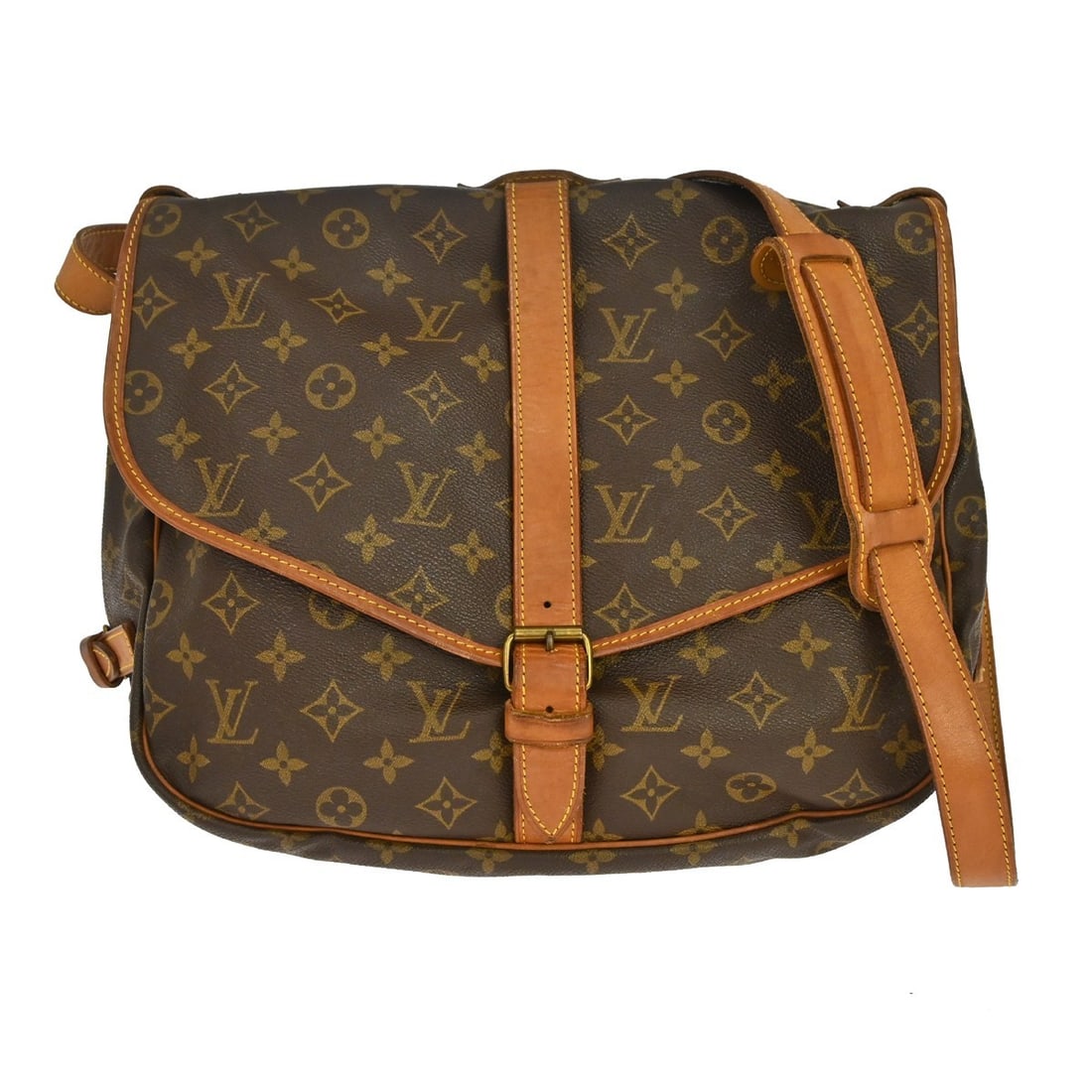 Louis Vuitton Saumur 35 Monogram Canvas Crossbody Shoulder Bag M42254: Louis Vuitton Saumur 35 Monogram Canvas Crossbody Shoulder Bag M42254 Vintage Louis Vuitton Saumur 35 shoulder bag in Monogram canvas with leather details. It features a buckle closure, crossbody stra