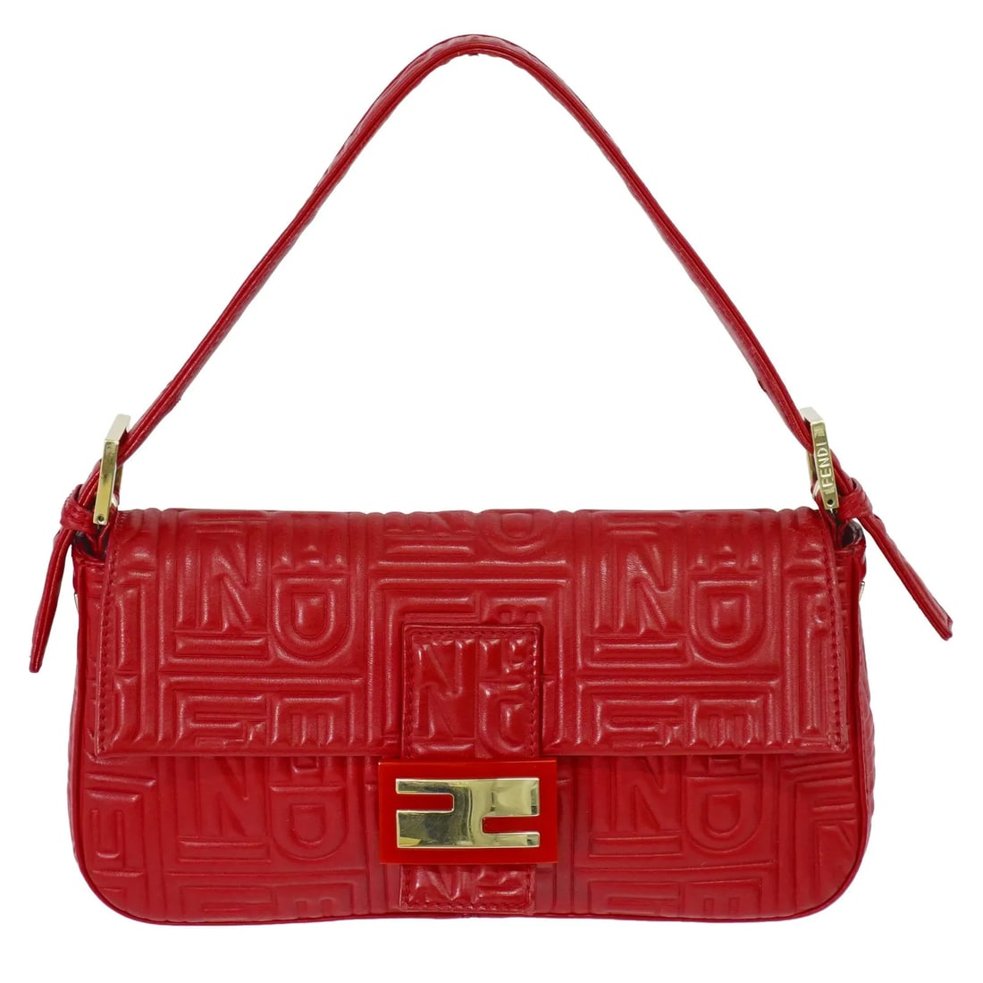 Fendi Mamma Baguette Red Leather Handbag: Fendi Mamma Baguette Red Leather Handbag This Fendi Mamma Baguette is crafted from red leather and features a classic silhouette. Designed for women, it offers a spacious interior and a comfortable st