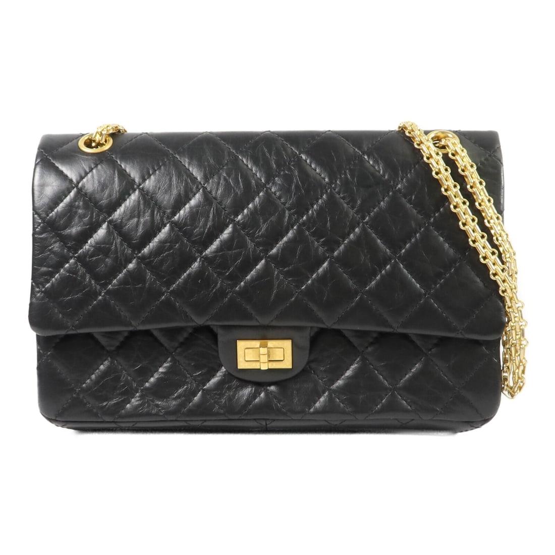 CHANEL 2.55 A37587 Medium Shoulder Bag Black Calfskin GHW (1 of 18)