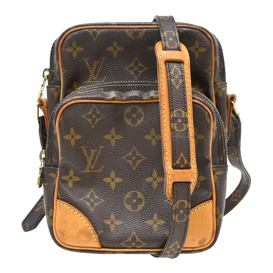 Louis Vuitton Amazone Monogram Canvas Crossbody Bag M45236: Louis Vuitton Amazone Monogram Canvas Crossbody Bag M45236 Vintage Louis Vuitton Amazon crossbody shoulder bag in brown Monogram canvas and leather. This unisex medium bag features a zip closure, an a