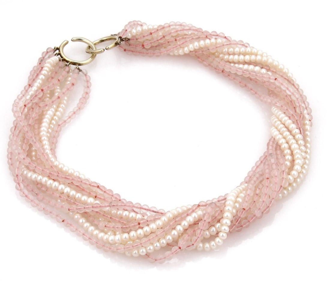 Tiffany & Co. 11 Strand Necklace with Freshwater Pearls and Rose Quartz (1 of 4)