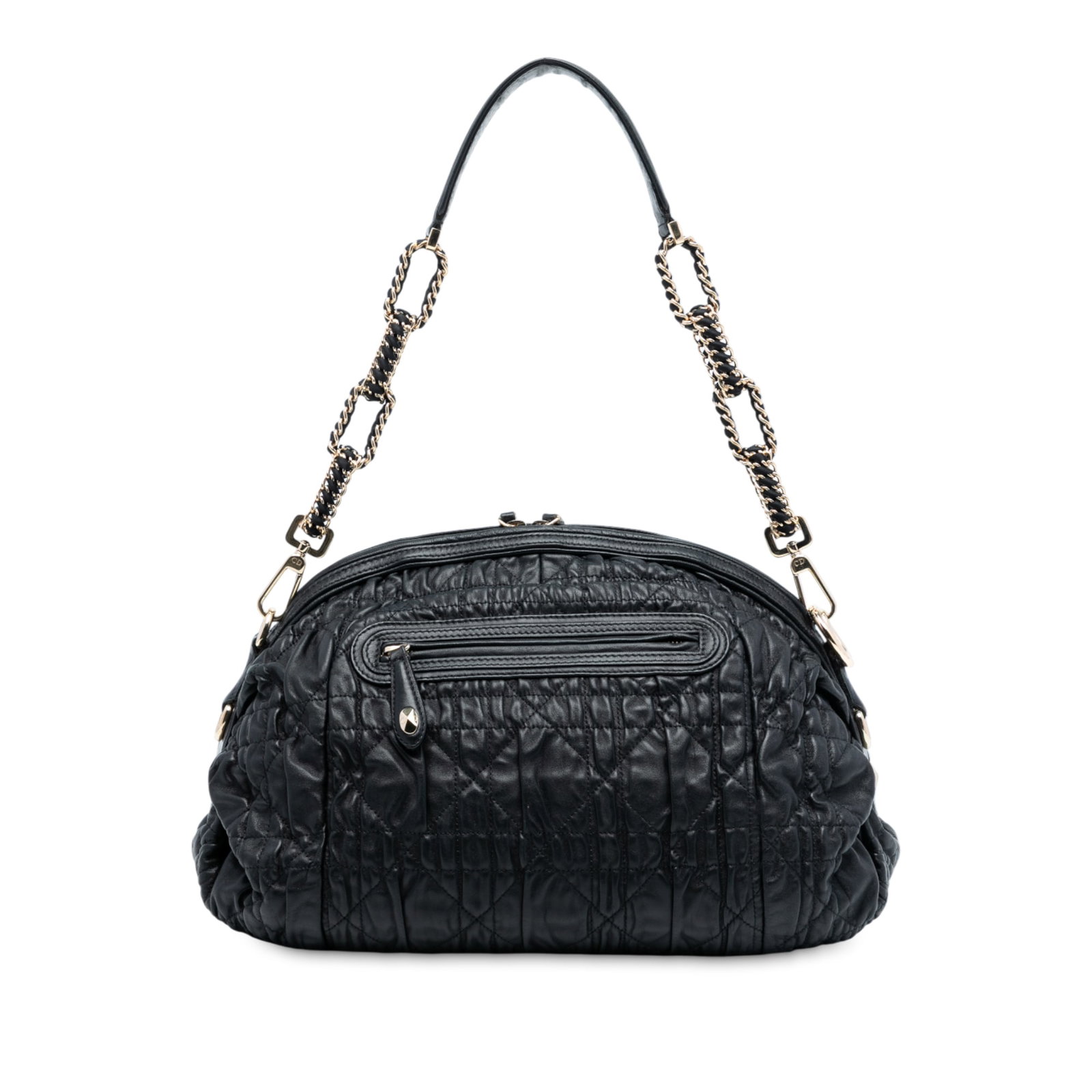 Dior Cannage Gaufre Delices Black Lambskin Shoulder Bag with Gold Tone Strap (1 of 7)