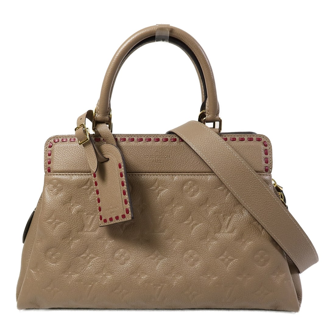 Louis Vuitton Vosges MM Monogram Empreinte Calfskin Beige Shoulder Bag M43739: Louis Vuitton Vosges MM Monogram Empreinte Calfskin Beige Shoulder Bag M43739 Louis Vuitton Vosges MM shoulder bag in beige Monogram Empreinte and calfskin (cowhide). The bag features gold-tone hardwa