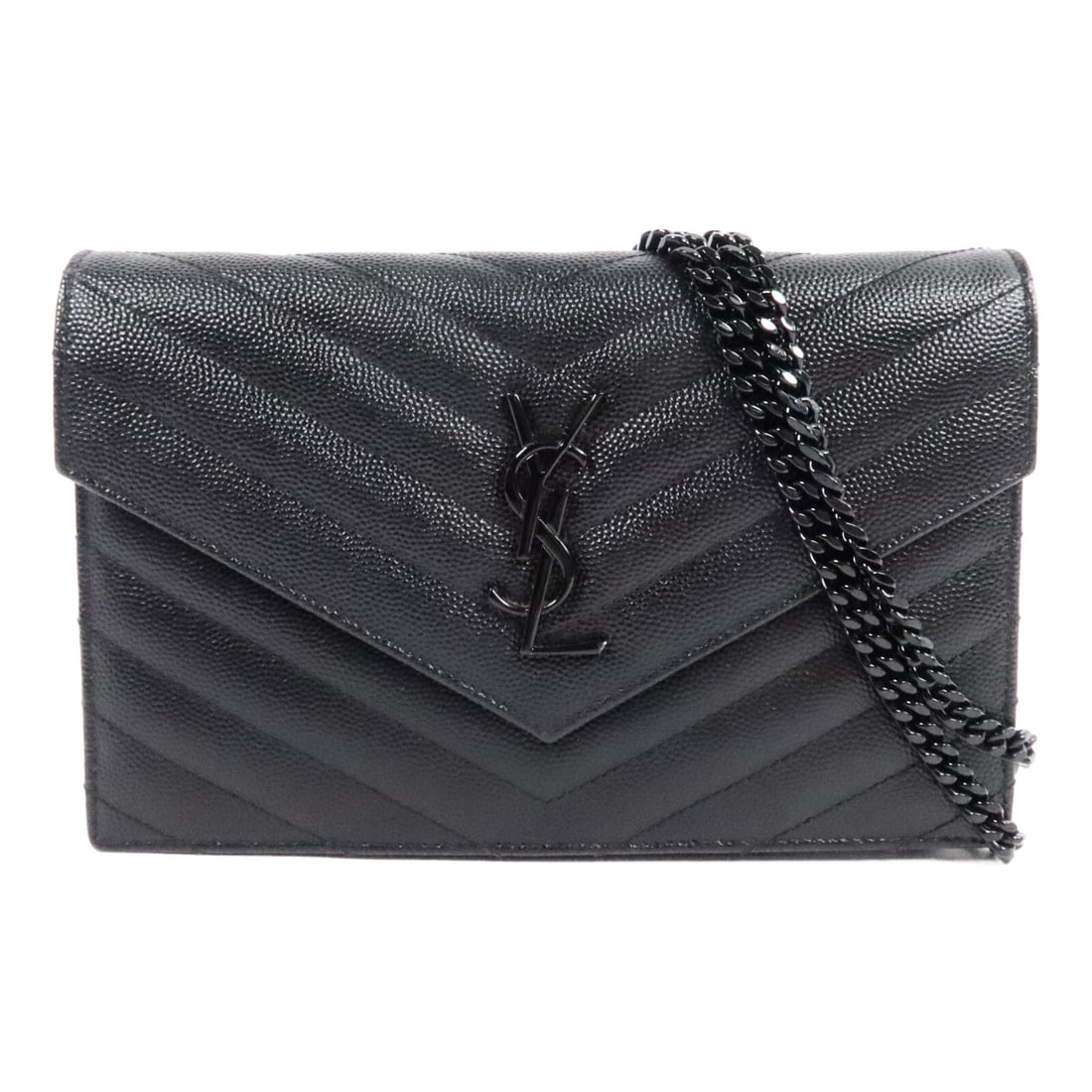 Saint Laurent GNC393953 Cassandre chain wallet black calfskin: Saint Laurent GNC393953 Cassandre chain wallet black calfskin Saint Laurent YSL Cassandre Envelope Chain Wallet in black calfskin (cowhide), designed as a shoulder bag for women. It features a hook bu