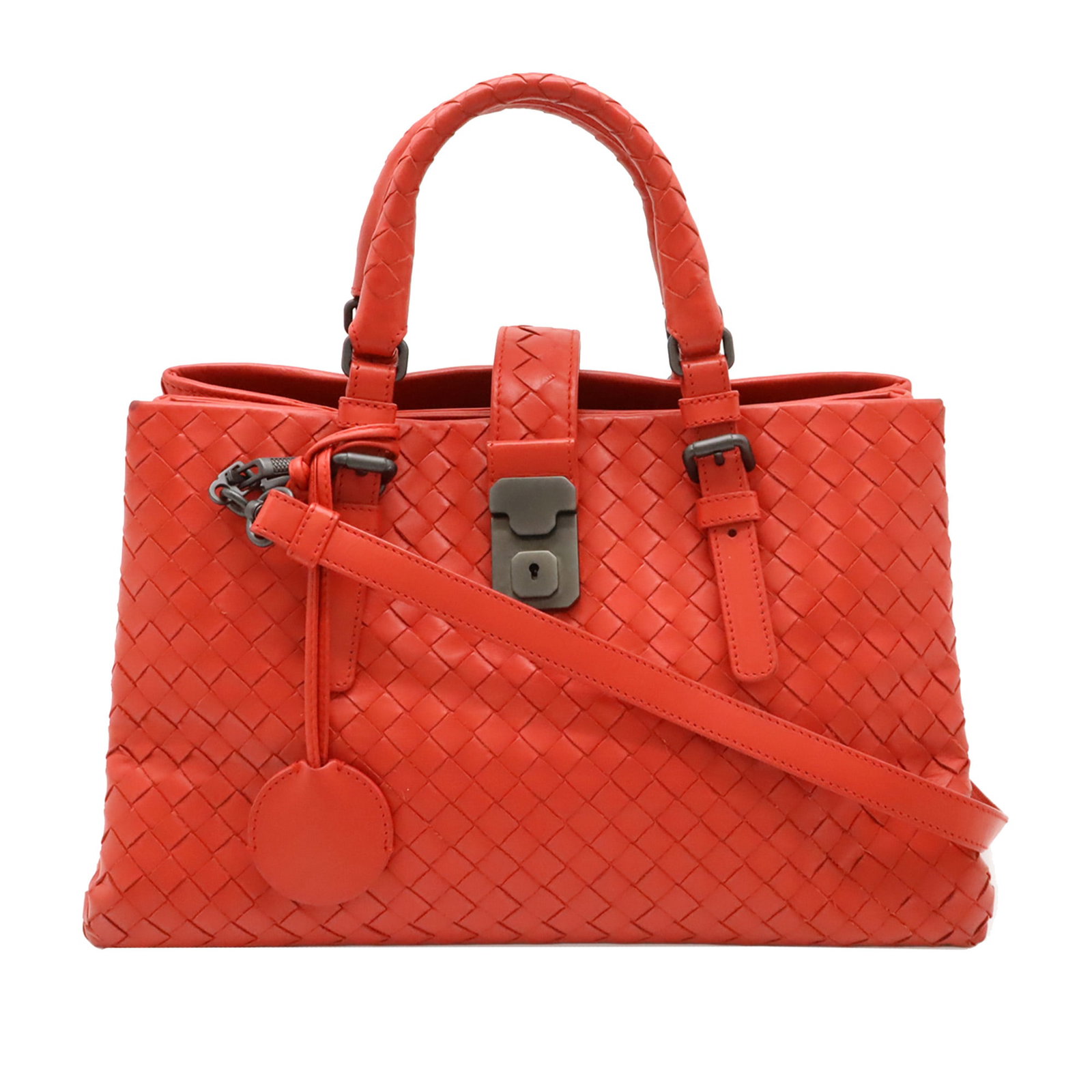 Bottega Veneta Roma Small Intrecciato Nappa Leather Satchel Orange (1 of 9)