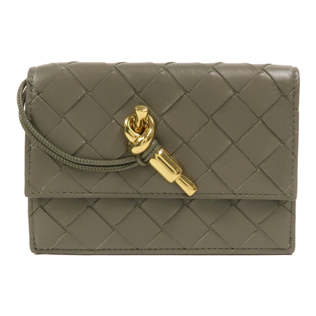 Bottega Veneta Andiamo Green Lambskin Card Case GHW: Bottega Veneta Andiamo Green Lambskin Card Case GHW A BOTTEGA VENETA Andiamo card case in green lambskin (sheep leather). This women's regular-size card case is made in Italy and features a hook butto