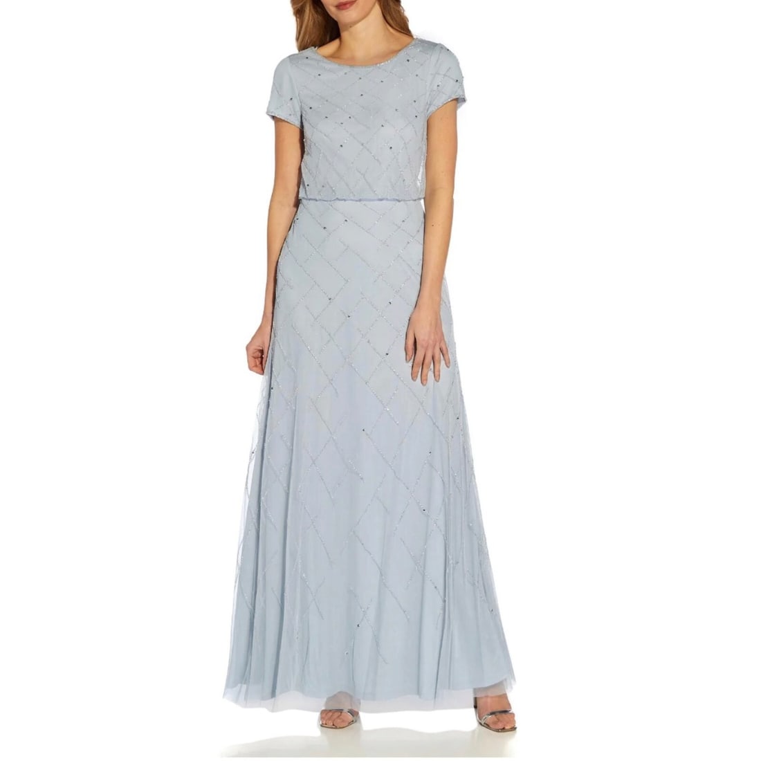 Adrianna Papell Beaded Blouson Gown Glacier Blue Women's 8 (1 of 7)