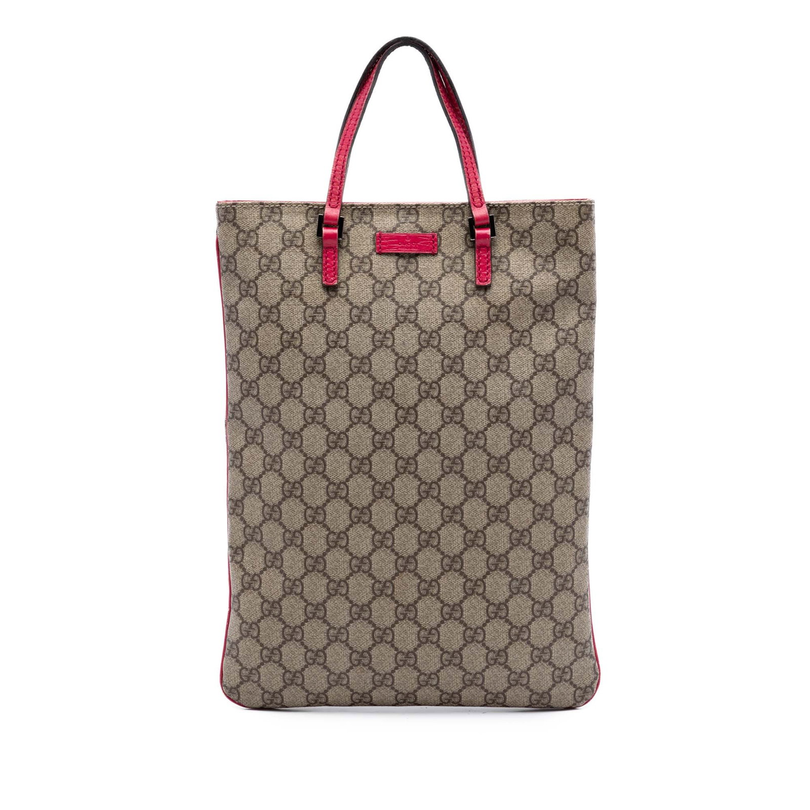 Gucci GG Supreme Beige Coated Canvas Tote Bag: Gucci GG Supreme Beige Coated Canvas Tote Bag This Gucci GG Supreme Tote features a coated canvas body with flat leather straps and an open top secured by a magnetic snap closure. The interior include