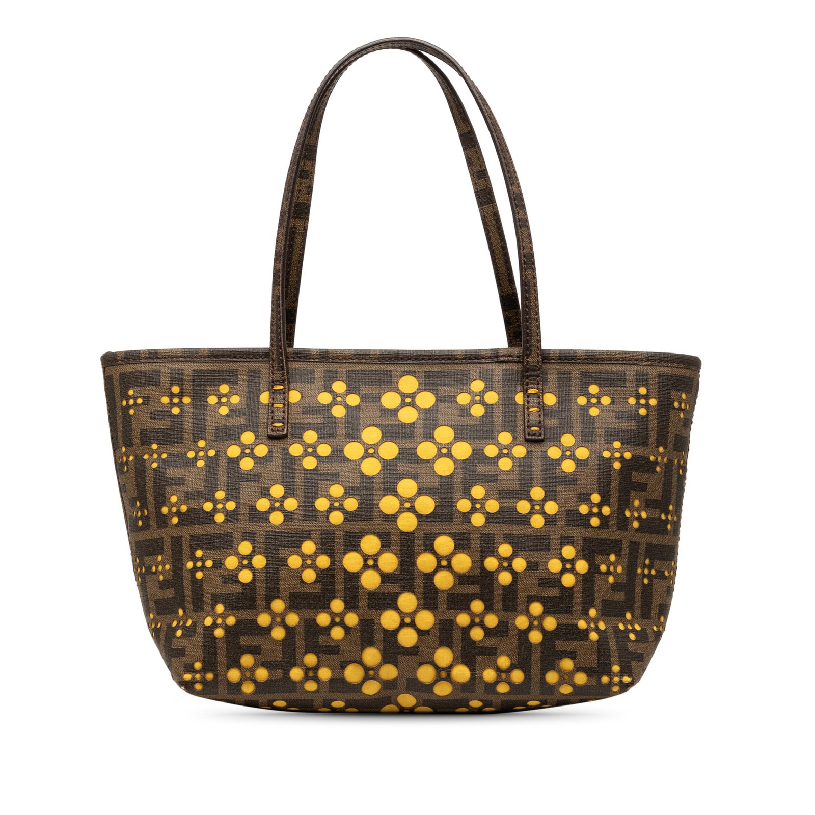 Fendi Zucca Spalmati Small Roll Tote in Perforated Brown Fabric (1 of 8)