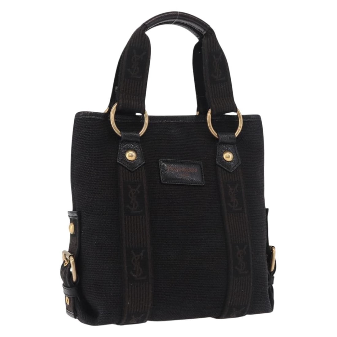 SAINT LAURENT Kahala Canvas Handbag Black Gold with Dust Bag: SAINT LAURENT Kahala Canvas Handbag Black Gold with Dust Bag SAINT LAURENT Kahala hand bag in black and gold canvas, made in Italy. It features a handle drop of approximately 10 cm and comes with a du
