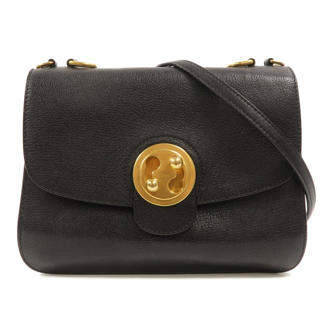 Chloe Mily Calfskin Crossbody Shoulder Bag in Black: Chloe Mily Calfskin Crossbody Shoulder Bag in Black Chloe Mily crossbody bag in black calfskin leather, designed for shoulder or crossbody wear. It features a turn-lock closure, one outside open pocke