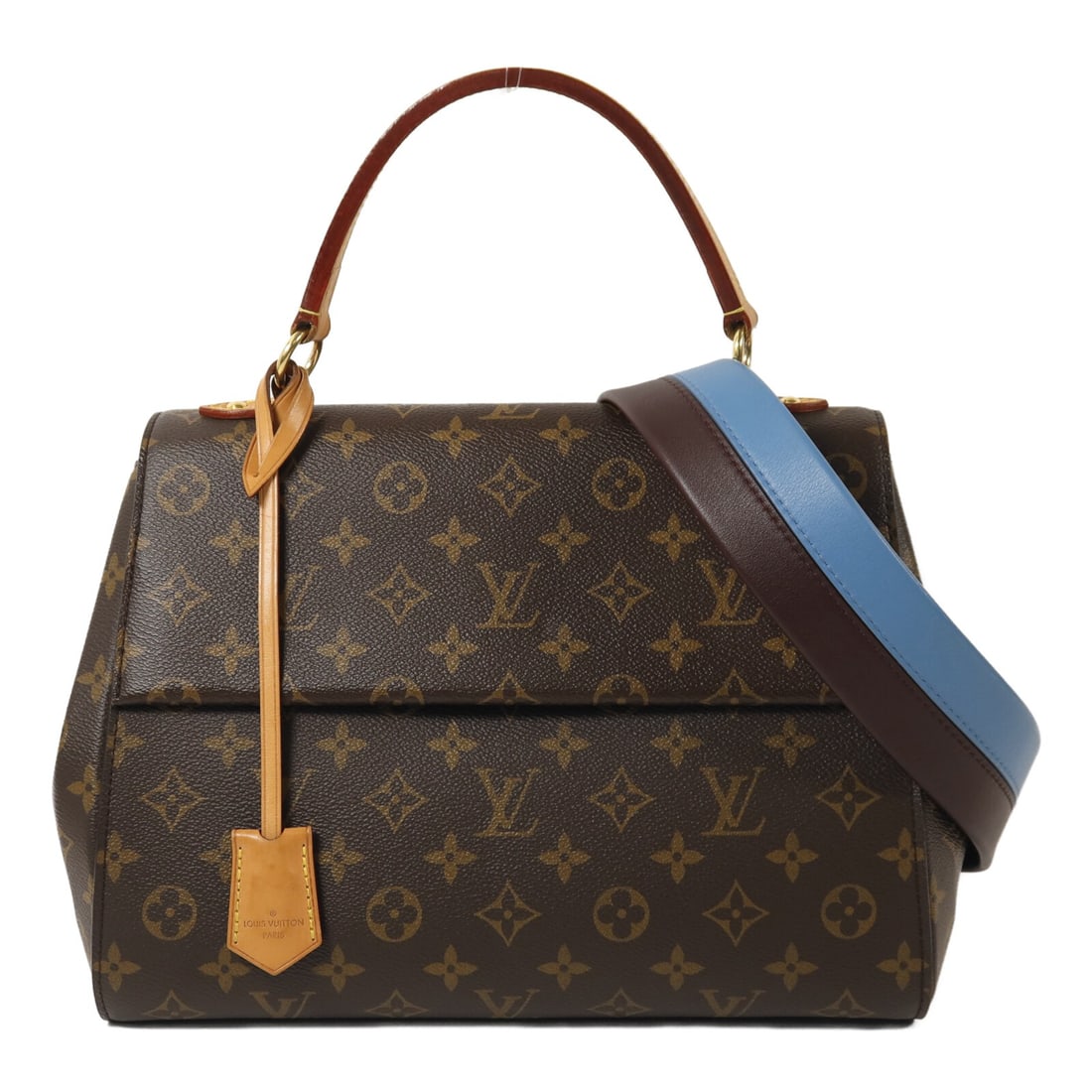 Louis Vuitton Cluny MM Monogram 2 Way Bag M42735 Brown Blue: Louis Vuitton Cluny MM Monogram 2 Way Bag M42735 Brown Blue Louis Vuitton Cluny MM 2 Way Shoulder Bag in Brown and Blue, model M42735. It is made from Monogram and PVC coated canvas and features a mag