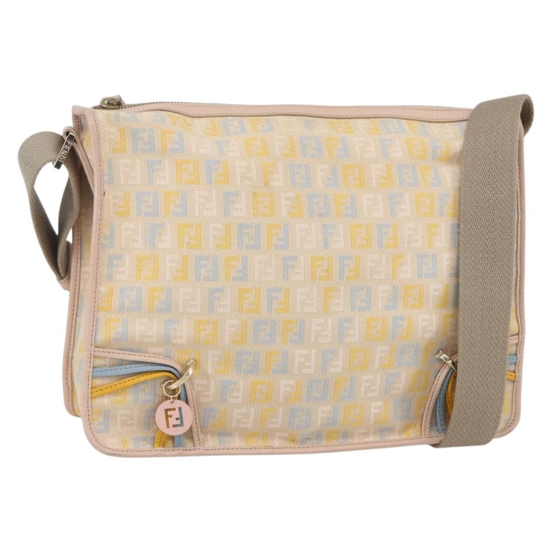 FENDI Zucchino Canvas Pink Gold Shoulder Bag with Dust Bag: FENDI Zucchino Canvas Pink Gold Shoulder Bag with Dust Bag Pink and gold Fendi shoulder bag crafted from Zucchino canvas. It features a shoulder strap with an approximate drop of 28 to 56 cm and comes