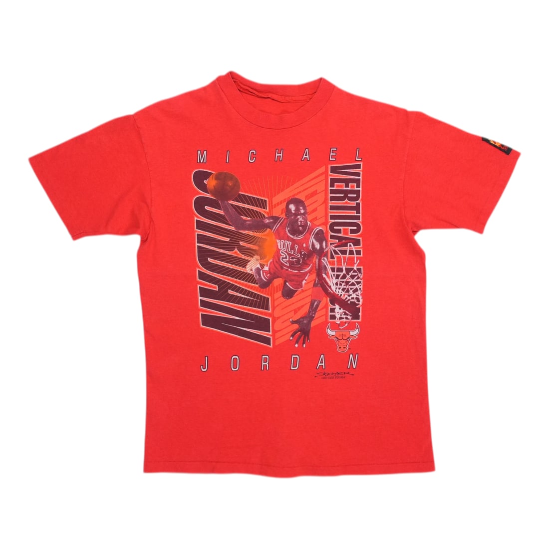 Vintage 1990 Chicago Bulls Red Cotton Shirt Featuring Michael Jordan (1 of 5)