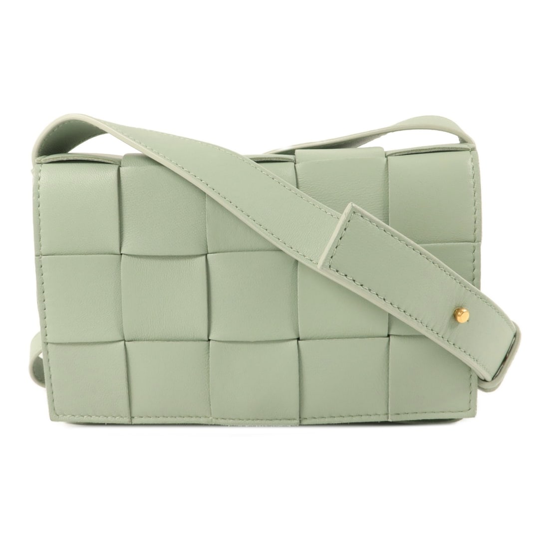 Bottega Veneta Cassette Small Lambskin Shoulder Bag Green Light Blue: Bottega Veneta Cassette Small Lambskin Shoulder Bag Green Light Blue Small shoulder bag in lambskin (sheep leather) with a green and light blue colorway. It features a magnetic pocket and one open ins