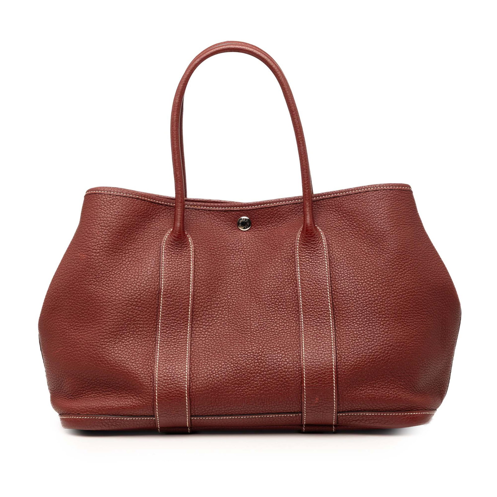 Hermes Garden Party 36 Red Negonda Leather Tote: Hermes Garden Party 36 Red Negonda Leather Tote This Hermes Negonda Garden Party 36 features a red Negonda leather body with rolled leather handles, an open top secured by a snap button closure, and a