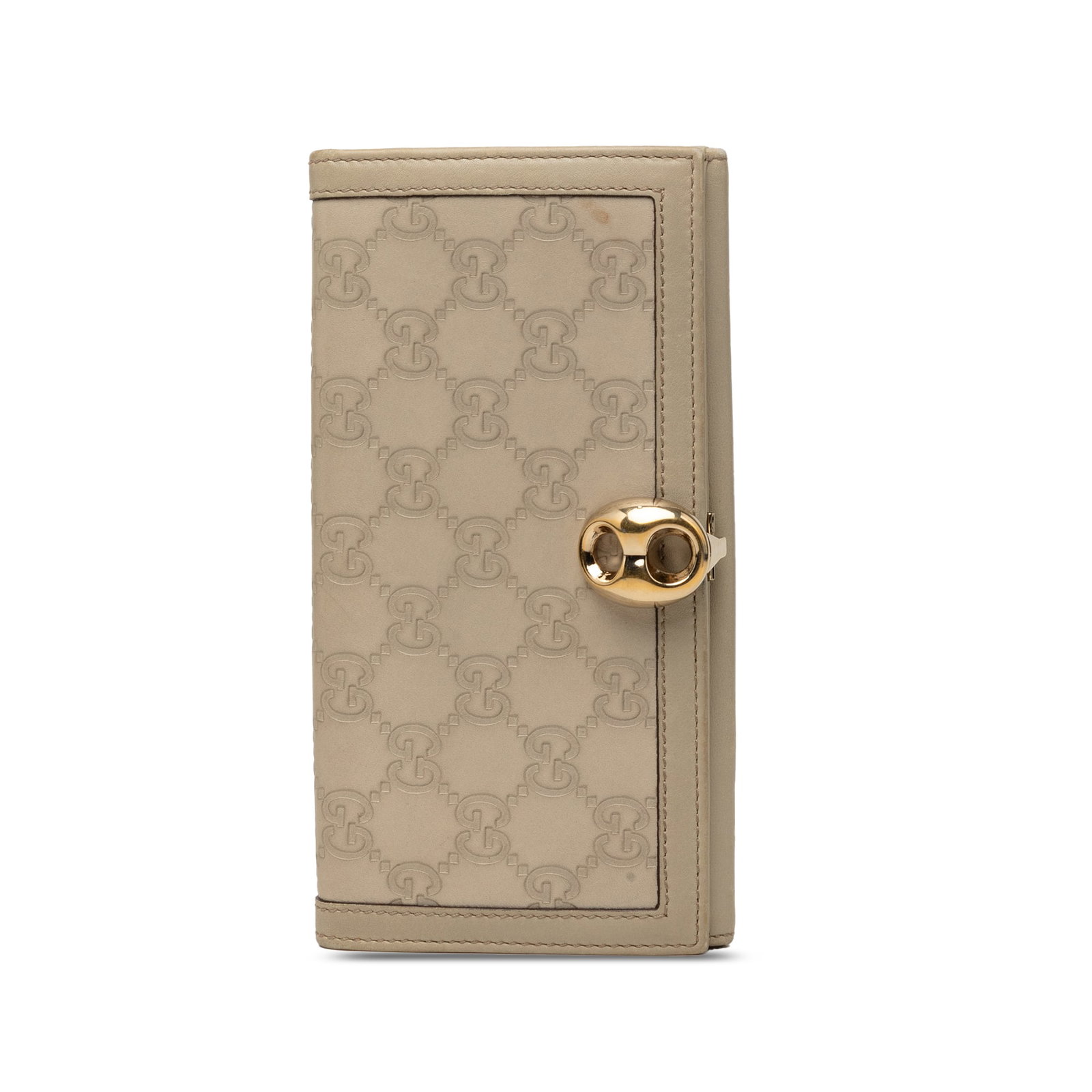 Gucci Guccissima Wave Leather Continental Wallet Beige: Gucci Guccissima Wave Leather Continental Wallet Beige Guccissima Wave Continental Wallet by Gucci, made in Italy. This continental wallet features an embossed leather body, a front flap with tuck loc