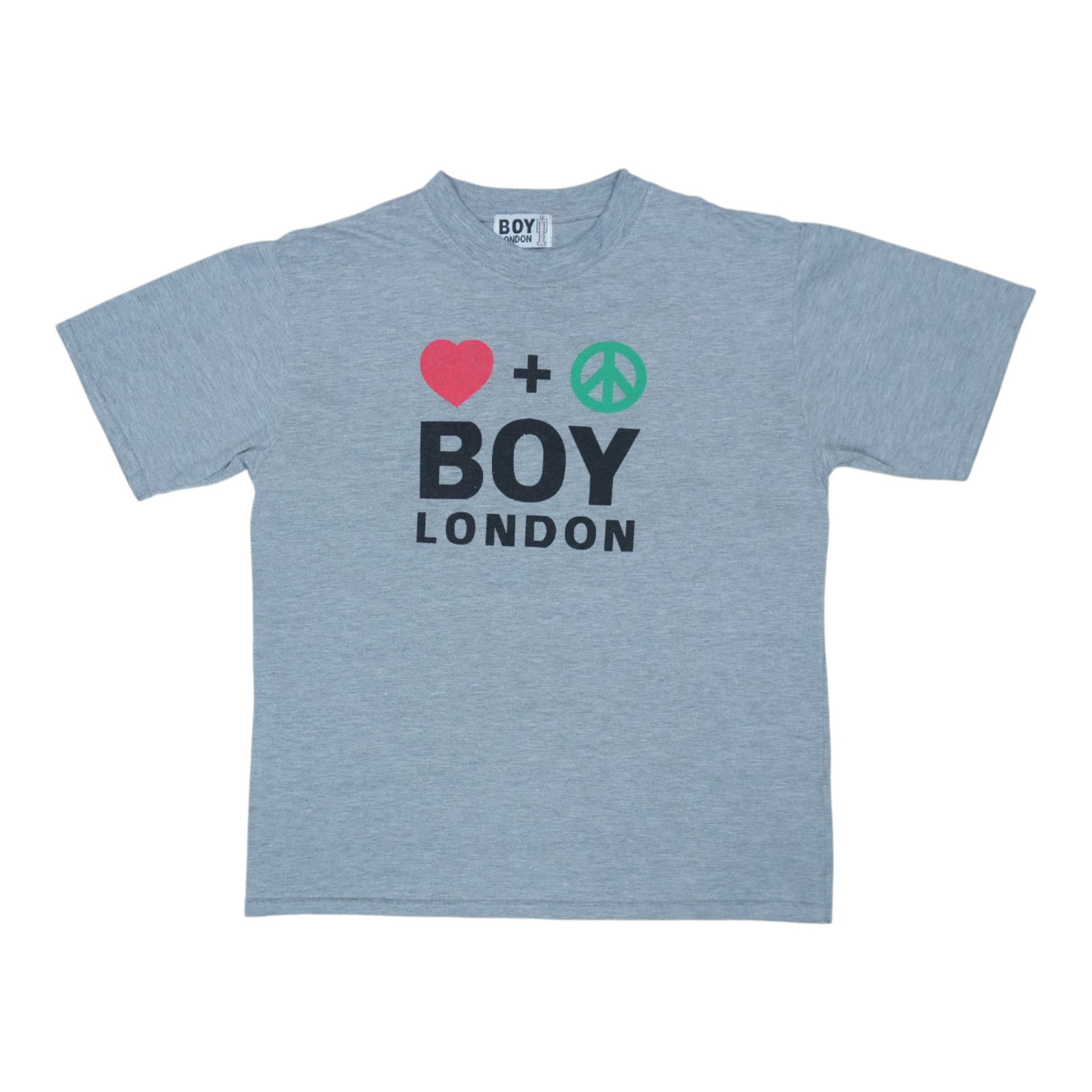 Vintage Boy London Graphic Shirt from 1990s Grey Blend Size Large: Vintage Boy London Graphic Shirt from 1990s Grey Blend Size Large This original vintage Boy London shirt from the 1990s features striking front and back graphics. Made from a blended material, the shi