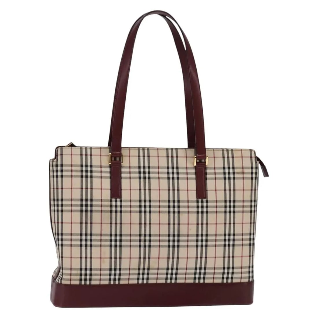Burberry Nova Check Beige Canvas Tote Bag for Women: Burberry Nova Check Beige Canvas Tote Bag for Women This Burberry Nova Check Tote features the signature check pattern on beige canvas. Designed for women, the bag includes leather accents and display
