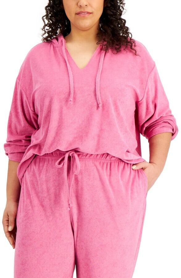 Rebellious One Plus Size Pink Loop Terry Hoodie 1X Activewear: Rebellious One Plus Size Pink Loop Terry Hoodie 1X Activewear Embrace comfort and style with this trendy plus size pullover hoodie from Rebellious One. Made from soft loop terry polyester, this cozy h
