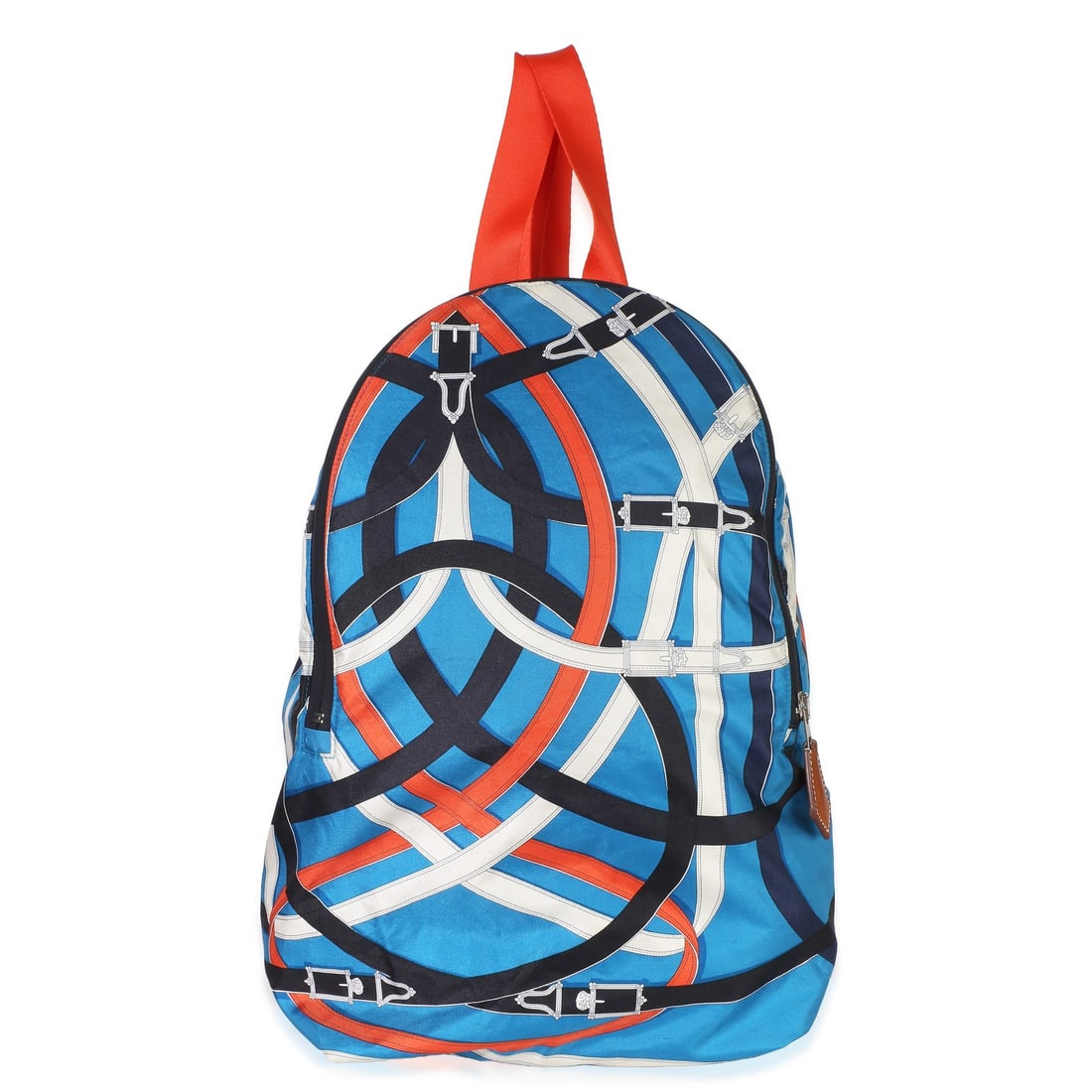 Hermes Cavalcadour Airsilk Fabric Backpack Bleu Zanibar Multicolor: Hermes Cavalcadour Airsilk Fabric Backpack Bleu Zanibar Multicolor Pre-owned Hermes Cavalcadour Airsilk backpack in blue and multicolor fabric with a zip-around closure and silver-tone hardware. This 
