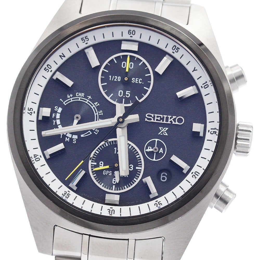 SEIKO Prospex SBED011 5X83-0AH0-1 GPS Solar Radio Controlled Watch: SEIKO Prospex SBED011 5X83-0AH0-1 GPS Solar Radio Controlled Watch Pre-owned SEIKO Prospex men's wristwatch from Japan with a black dial and stainless steel case and band. It features a solar radio co