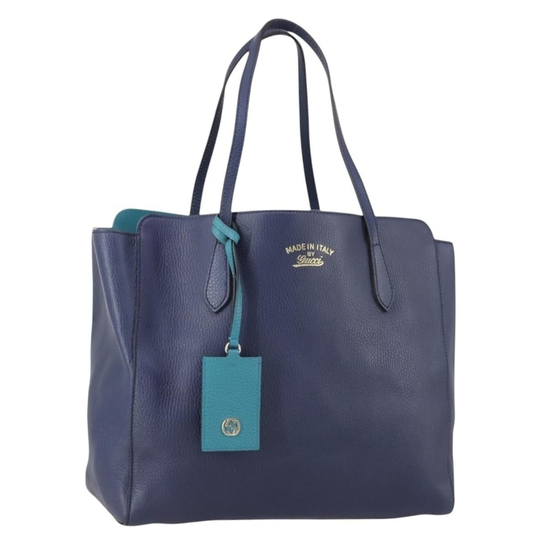 Gucci 354397 Blue Leather Tote Bag Gold Tone Italy: Gucci 354397 Blue Leather Tote Bag Gold Tone Italy Gucci leather tote bag in blue with gold-tone accents. Made in Italy, this bag features a structured tote silhouette and measures approximately W33 c