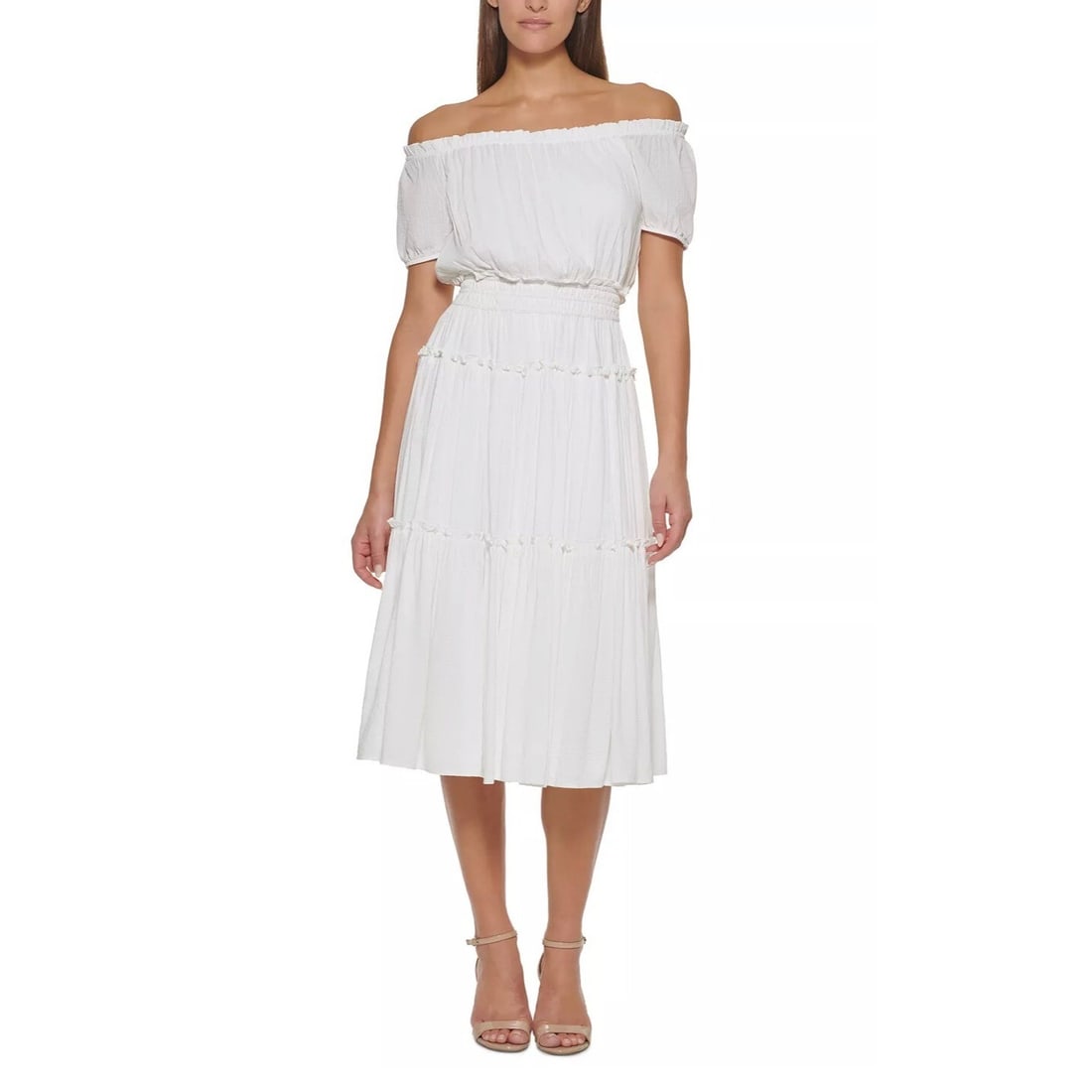 Tommy Hilfiger Off-The-Shoulder Midi Dress Ivory Floral Women's 14 (1 of 3)