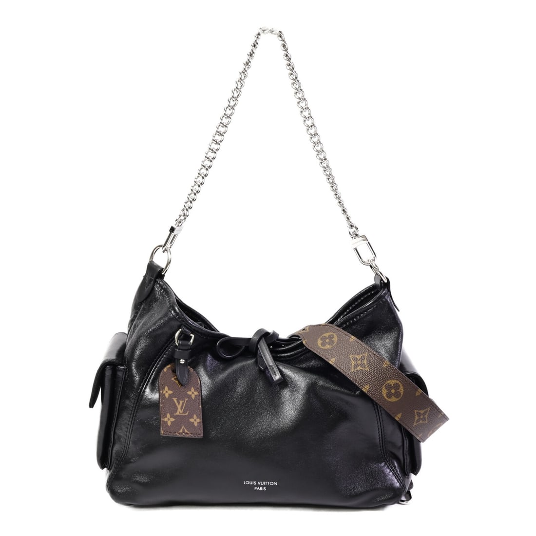 Louis Vuitton Carry All Vibe PM M24861 Lambskin 2 Way Bag Black: Louis Vuitton Carry All Vibe PM M24861 Lambskin 2 Way Bag Black Louis Vuitton Carry All Vibe PM 2 Way Shoulder Bag in black lambskin (sheep leather). This model is identified as M24861 and features a 