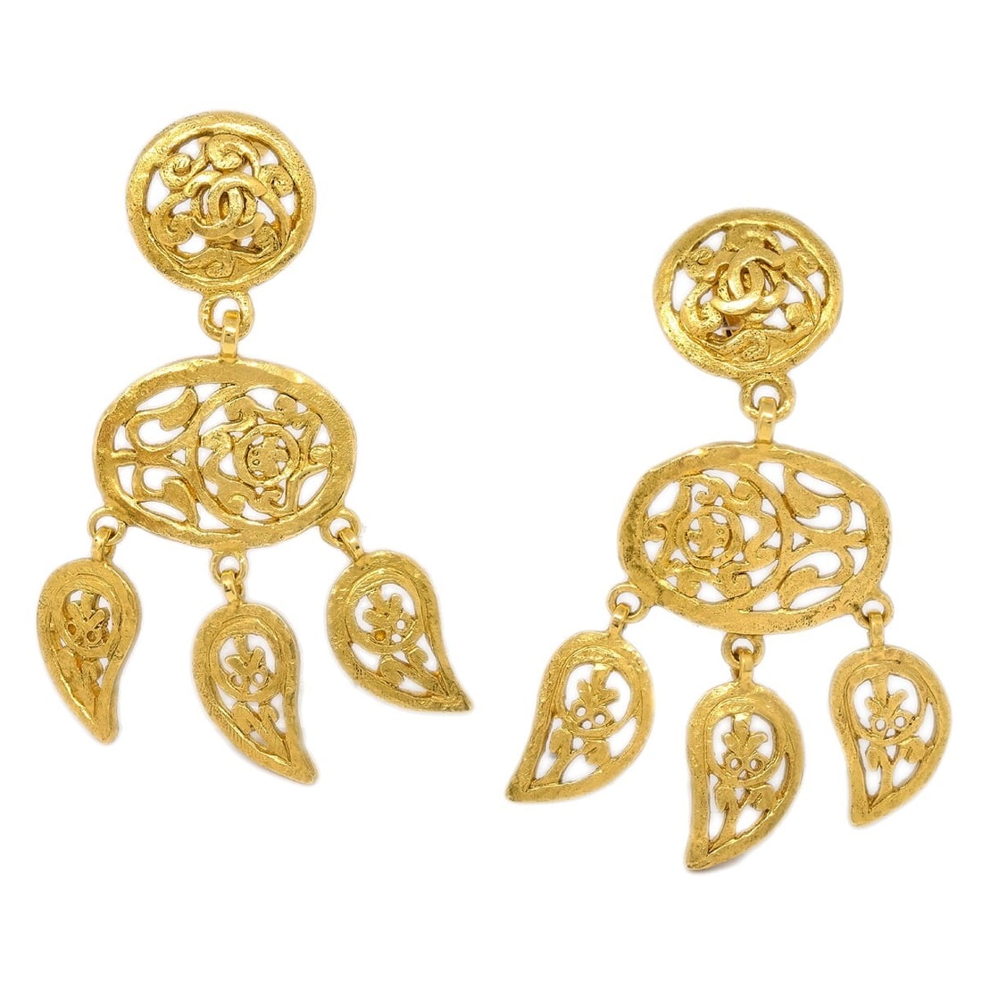 Chanel 95A Gold Plated Clip On Fringe Dangle Earrings (1 of 4)