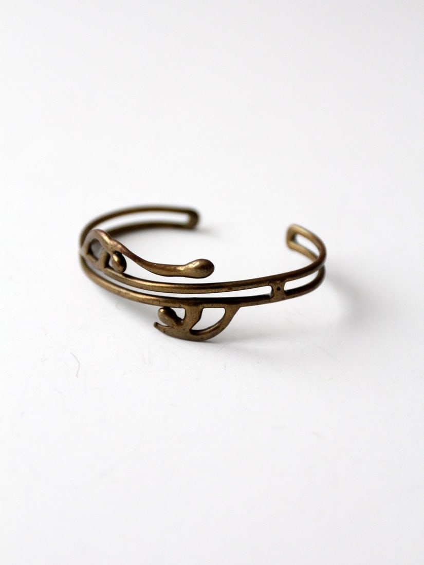 Mid Century Abstract Brass Cuff Bracelet (1 of 6)