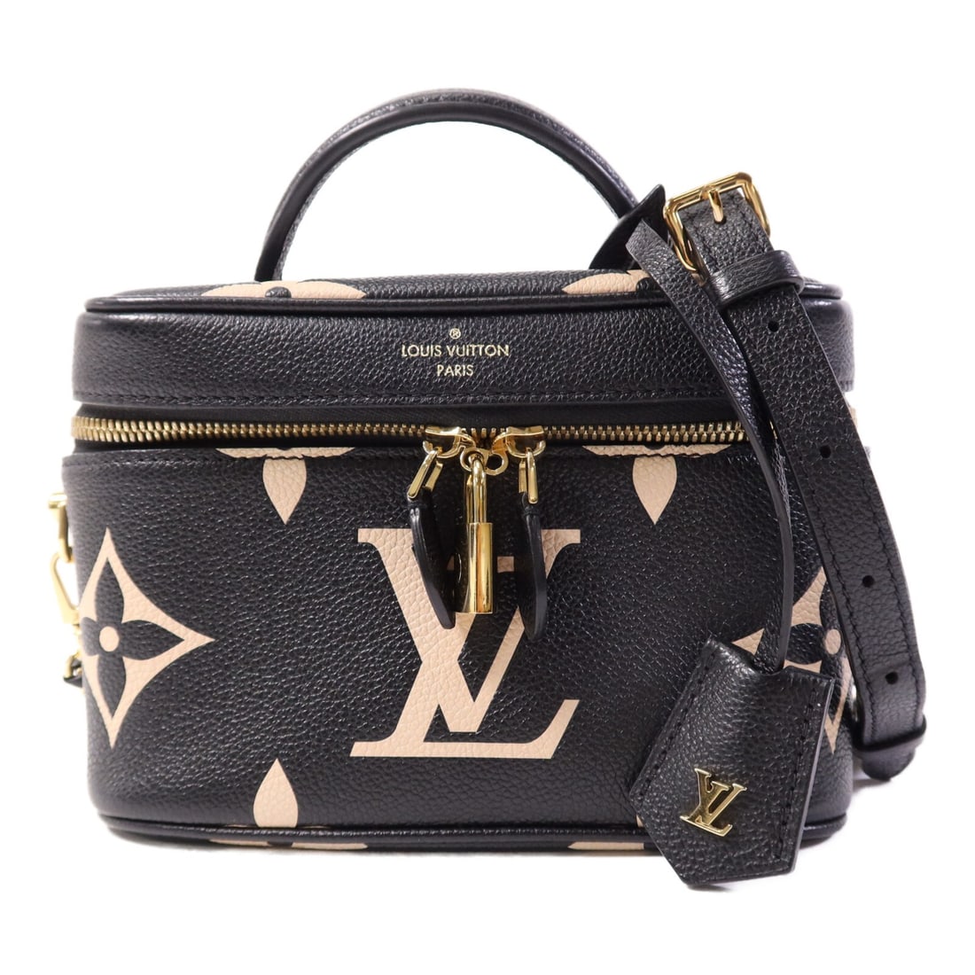 Louis Vuitton M45780 Vanity PM Monogram Empreinte Shoulder Bag Black: Louis Vuitton M45780 Vanity PM Monogram Empreinte Shoulder Bag Black A Louis Vuitton Vanity PM 2Way shoulder bag in black Monogram Empreinte and calfskin. This model features a top handle, a shoulder 