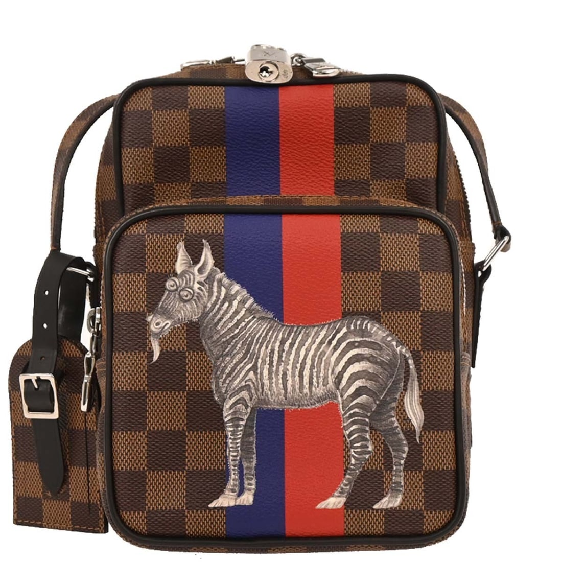 Louis Vuitton Amazon Damier Ebene Crossbody Bag N42703: Louis Vuitton Amazon Damier Ebene Crossbody Bag N42703 Vintage Louis Vuitton Amazon crossbody shoulder bag in Damier canvas and leather. This medium unisex bag features a zip closure, brown Ebene exte