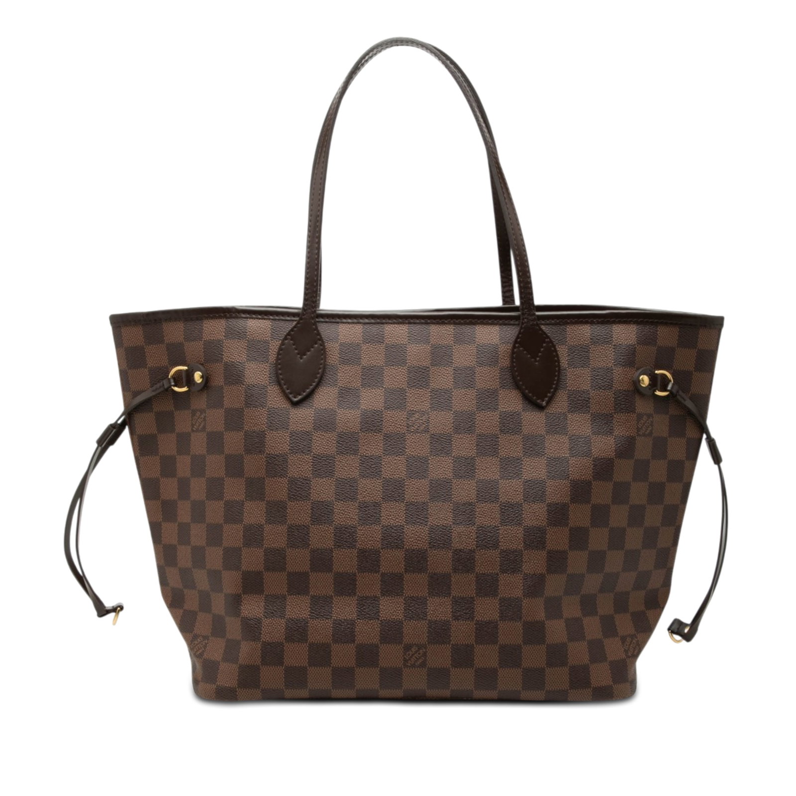 Louis Vuitton Neverfull MM Damier Ebene Shoulder Tote Bag: Louis Vuitton Neverfull MM Damier Ebene Shoulder Tote Bag Louis Vuitton Neverfull MM bag in Damier Ebene canvas with leather trim. It features flat leather shoulder straps, an open top with lobster cl