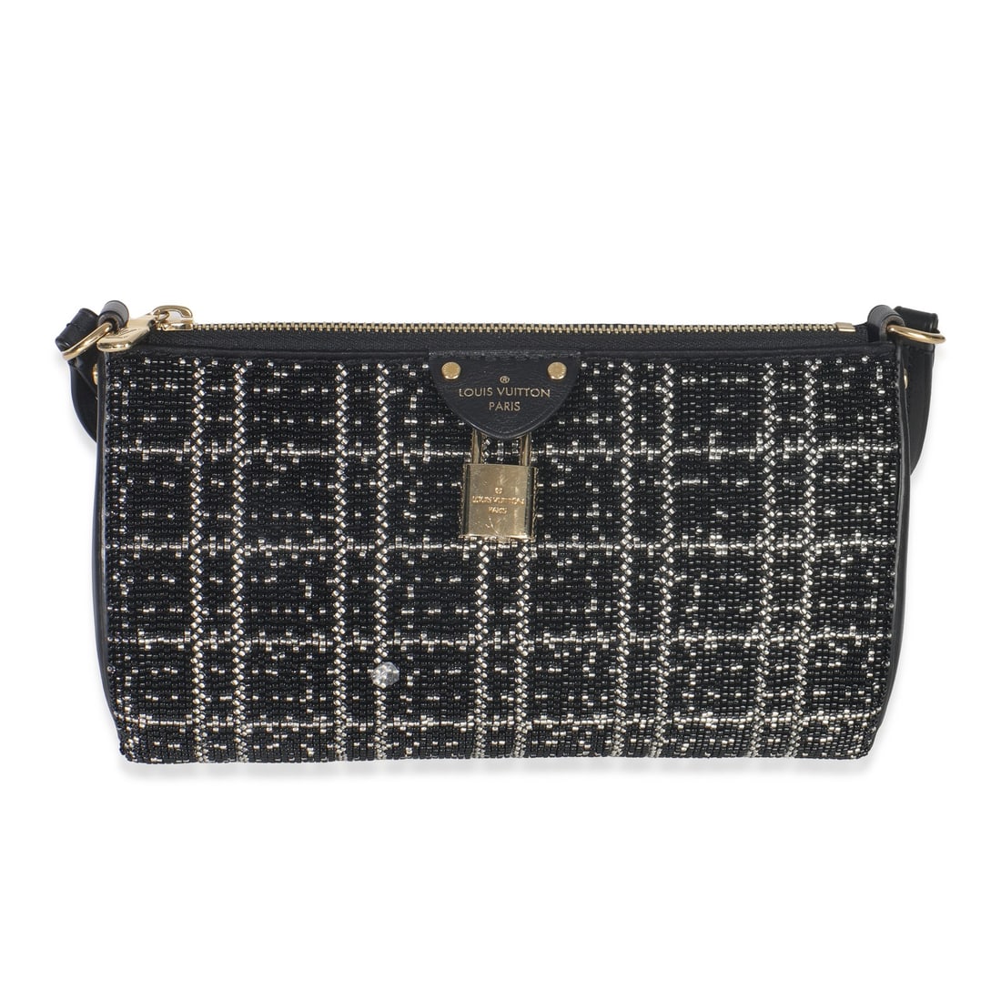 Beaded Louis Vuitton Pochette Tirette Black Silver Evening Shoulder Bag: Beaded Louis Vuitton Pochette Tirette Black Silver Evening Shoulder Bag This Louis Vuitton Pochette Tirette is an embellished evening or shoulder bag crafted in Italy between 2021 and 2024. The bag fe