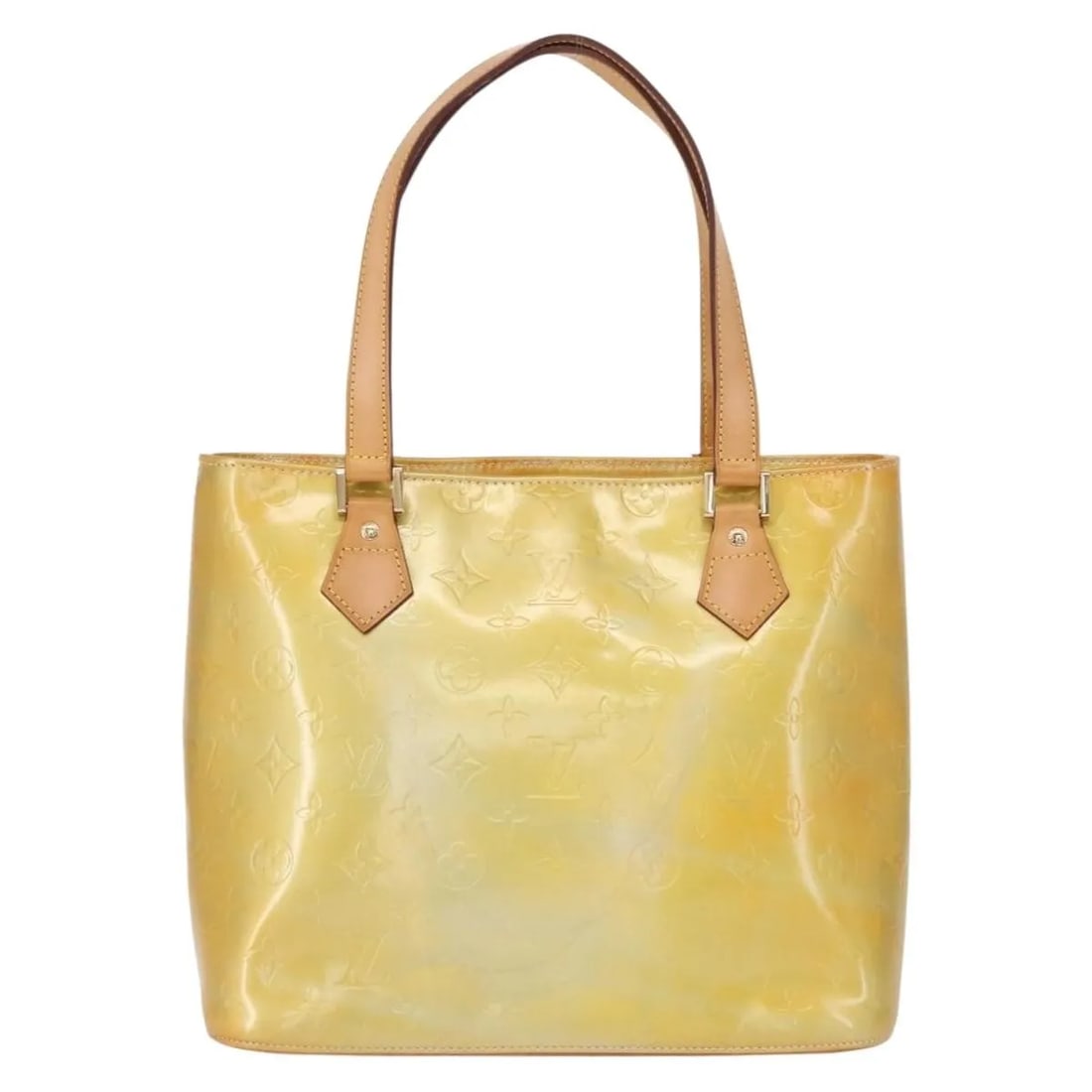 Houston Yellow Patent Leather Shoulder Bag by Louis Vuitton Monogram Vernis: Houston Yellow Patent Leather Shoulder Bag by Louis Vuitton Monogram Vernis The Louis Vuitton Houston Handbag in Monogram Vernis features a yellow patent leather exterior and is designed for women. Ma