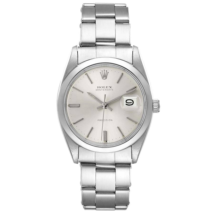Rolex Oysterdate Precision 6694 Silver Dial Oyster Bracelet: Rolex Oysterdate Precision 6694 Silver Dial Oyster Bracelet This Rolex Oysterdate Precision features a silver stick dial complemented by a smooth bezel and is paired with an Oyster bracelet. The watch