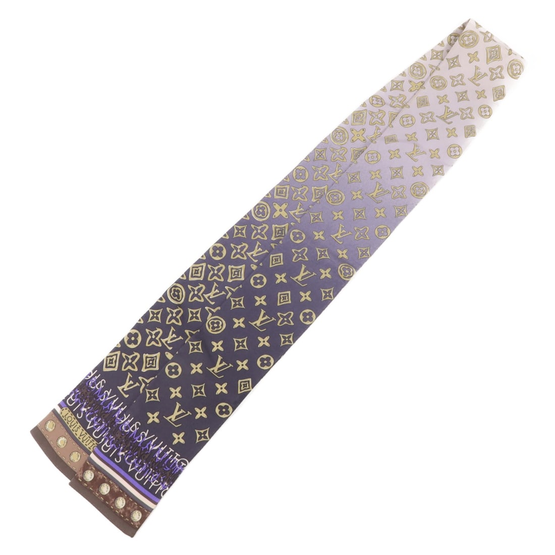 Louis Vuitton LV silk bandeau scarf in blue multicolor: Louis Vuitton LV silk bandeau scarf in blue multicolor A Louis Vuitton LV bandeau scarf in silk with a blue and multicolor design. The item is described as having reasonable wear and tear and comes wi