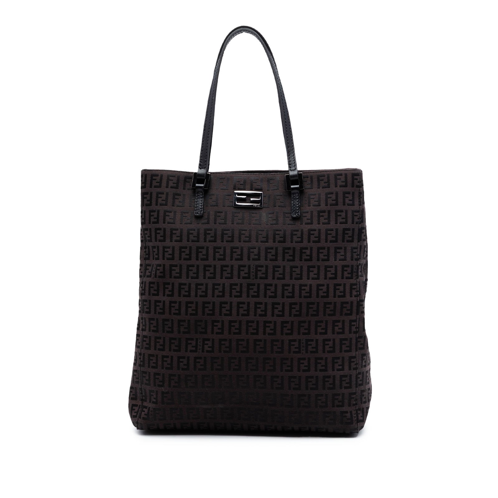 Fendi Zucchino Canvas Brown Tote Bag with Leather Handles: Fendi Zucchino Canvas Brown Tote Bag with Leather Handles This Fendi Zucchino Canvas Tote features a durable canvas body with flat leather handles and an open top for easy access. The interior is equi
