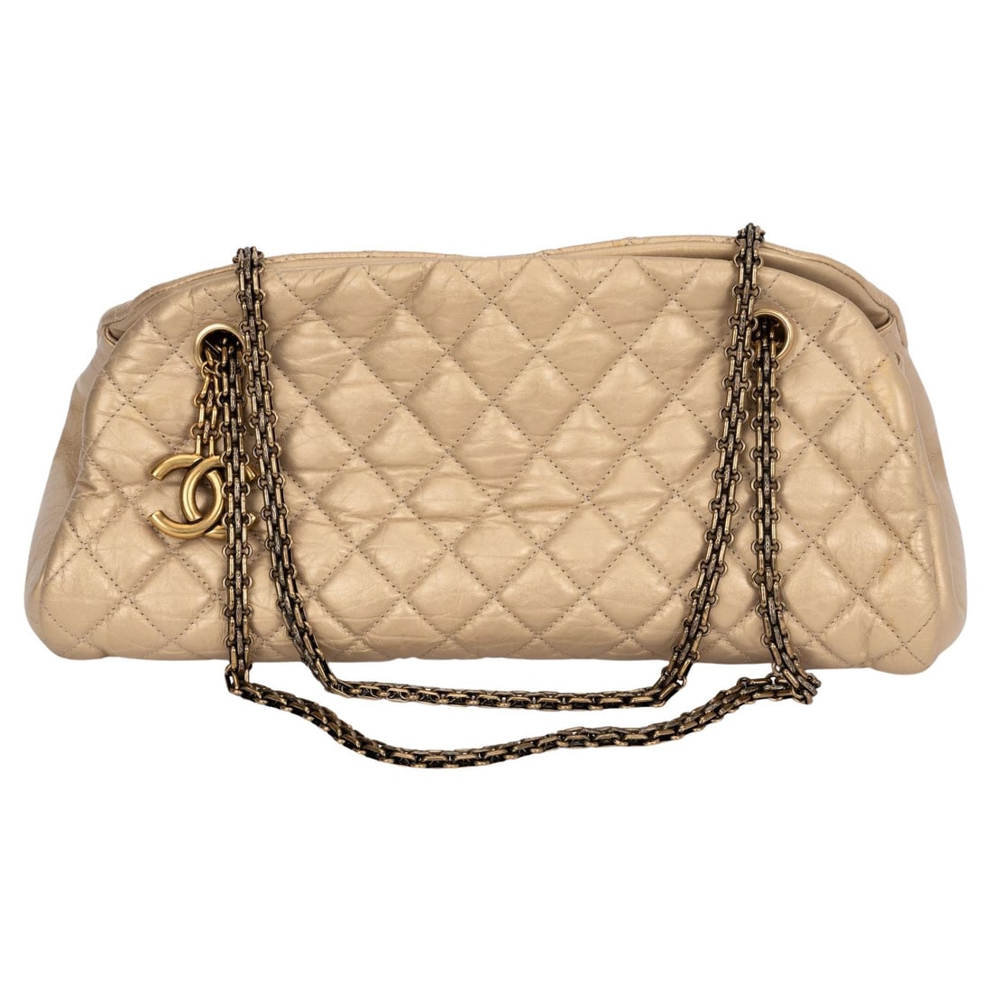 Chanel Gold Distressed Mademoiselle Bag with Hologram and Dust Cover: Chanel Gold Distressed Mademoiselle Bag with Hologram and Dust Cover Elevate your style with this exquisite Chanel Gold Distressed Mademoiselle Bag. Crafted from premium materials, this bag features a
