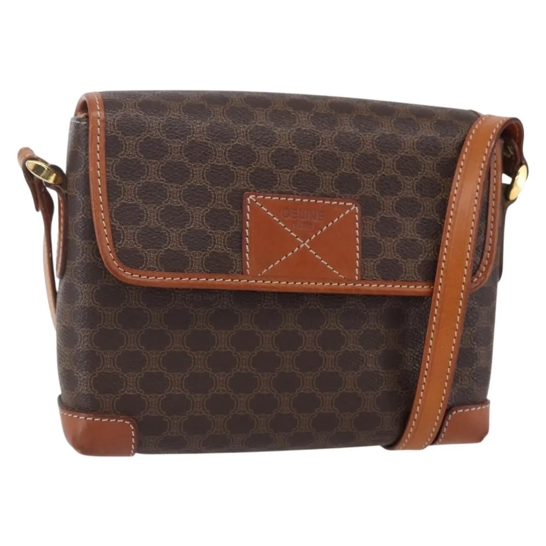 Celine Vintage Macadam Shoulder Bag Brown Canvas Leather: Celine Vintage Macadam Shoulder Bag Brown Canvas Leather This pre-owned Celine Vintage Macadam shoulder bag features a brown canvas body with leather accents, designed for women. It presents slight si