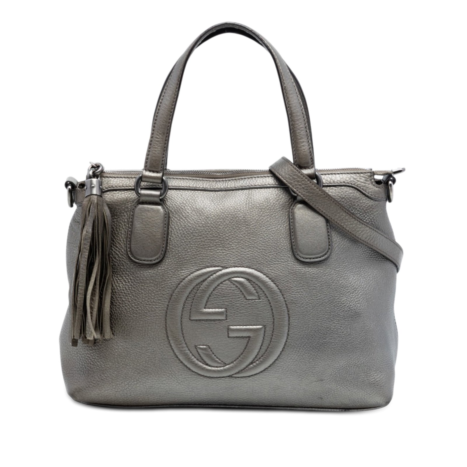 Gucci Soho leather satchel with detachable strap: Gucci Soho leather satchel with detachable strap The Gucci Soho Working Satchel is crafted from leather and features flat leather handles, a detachable strap, and a top zip closure. The bag is designe