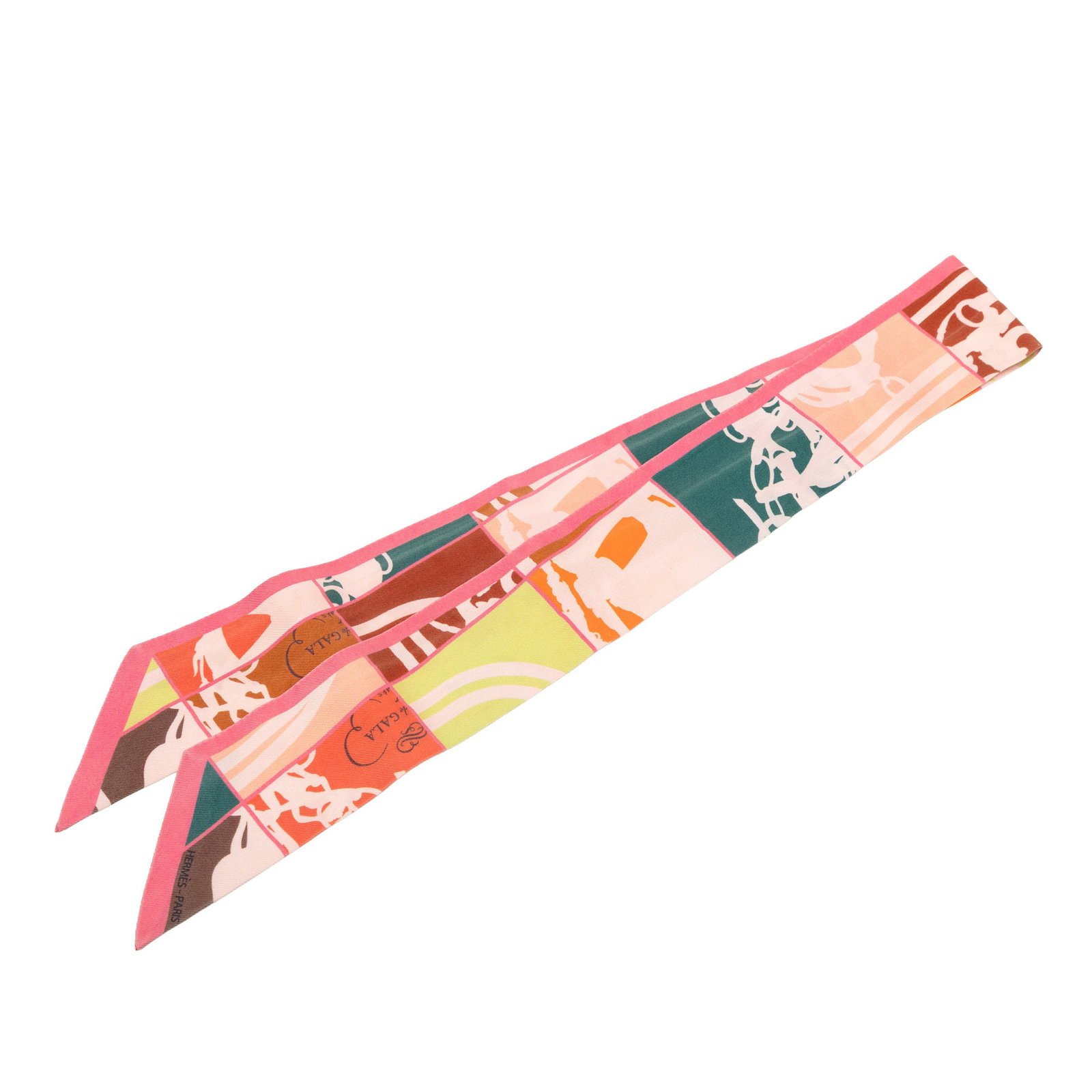 Hermes En Desordre Twilly Scarf in Pink Silk: Hermes En Desordre Twilly Scarf in Pink Silk Hermes En Desordre Silk Twilly Scarf in pink, featuring the En Desordre print. Made in France from 100% silk, this accessory is presented in AB condition. 