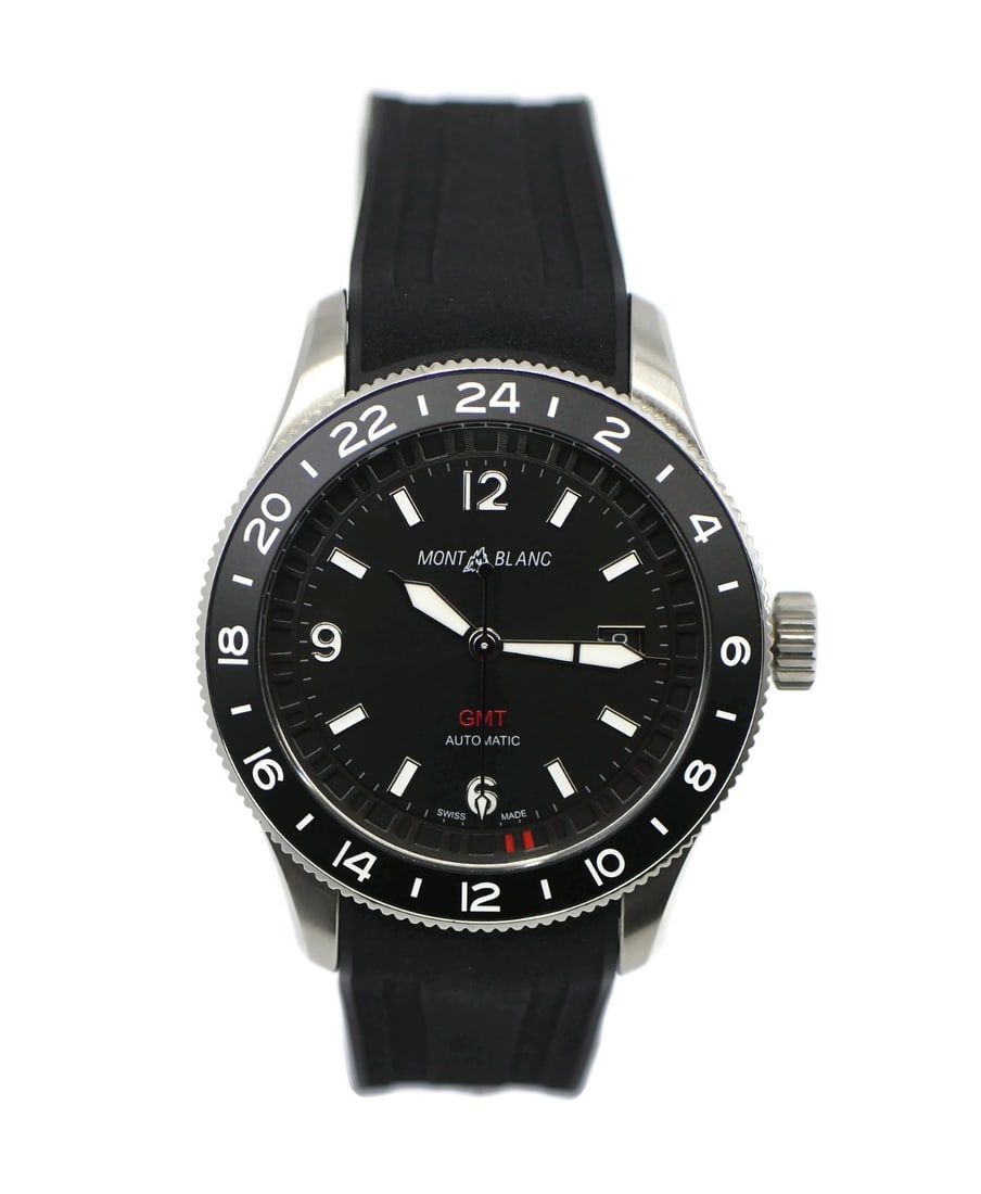 Montblanc 1858 GMT Automatic Stainless Steel Watch 42mm with Box and Papers: Montblanc 1858 GMT Automatic Stainless Steel Watch 42mm with Box and Papers Discover the exquisite Montblanc 1858 GMT Stainless Steel Watch, a perfect blend of sophistication and functionality. This p