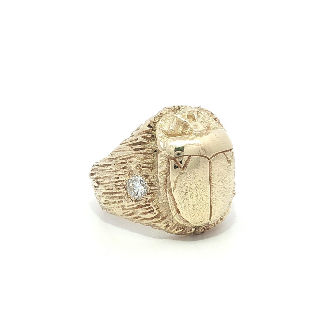 Heavy Scarab 14k Yellow Gold Diamond Ring 0.34ctw Textured Design: Heavy Scarab 14k Yellow Gold Diamond Ring 0.34ctw Textured Design This stunning Heavy Scarab ring is crafted from solid 14k yellow gold and features a beautifully textured design. Adorned with 0.34 ca