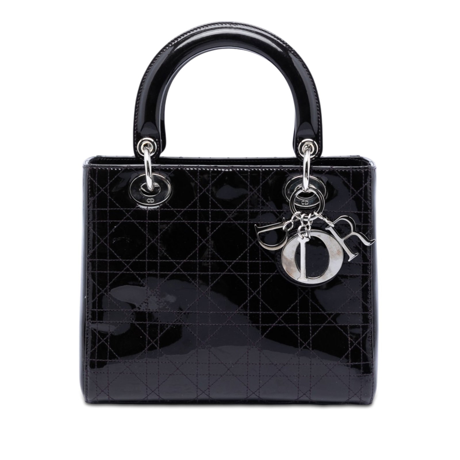 Dior Lady Dior Medium Patent Leather Cannage Handbag Purple: Dior Lady Dior Medium Patent Leather Cannage Handbag Purple Medium Lady Dior handbag in purple patent leather with Cannage stitching, top handles, a zip-top closure, and an interior zip pocket. Made i
